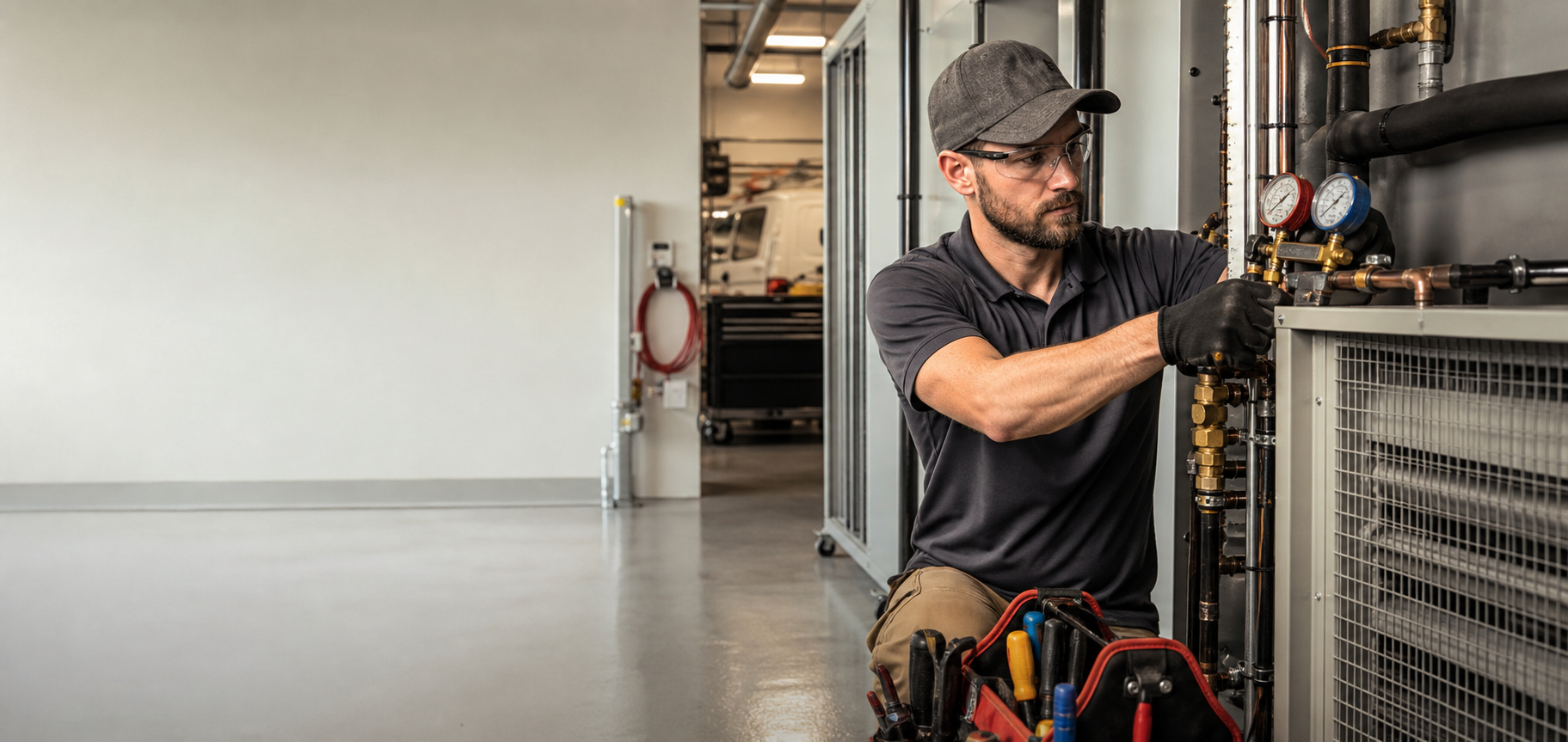 HVAC technician servicing light commercial refrigeration equipment